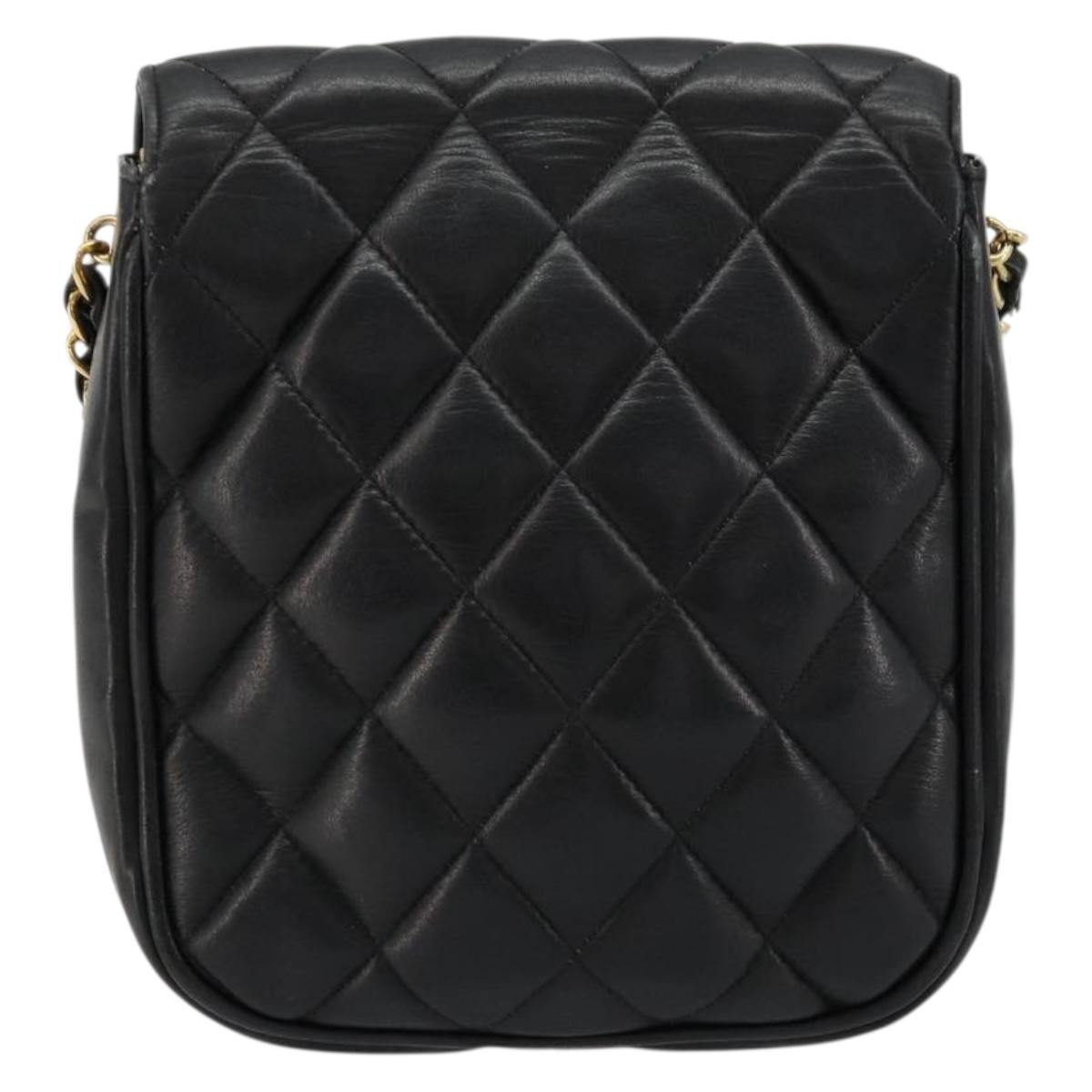 CHANEL Matelasse Chain Shoulder Bag Lamb Skin Black Gold CC Auth BA12607