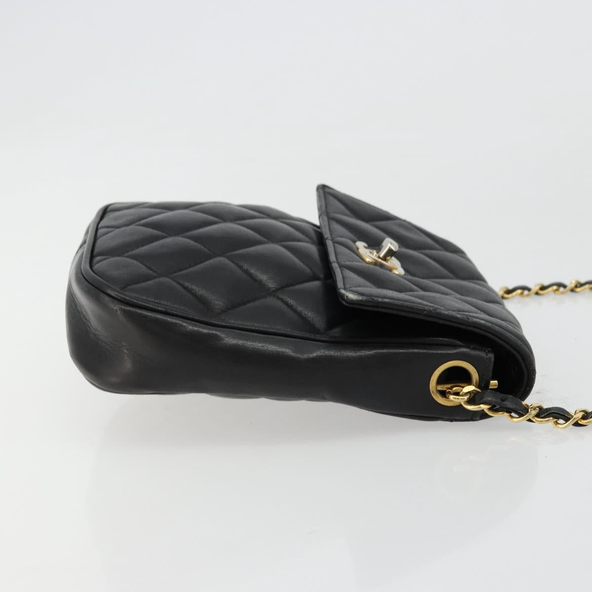 CHANEL Matelasse Chain Shoulder Bag Lamb Skin Black Gold CC Auth BA12607