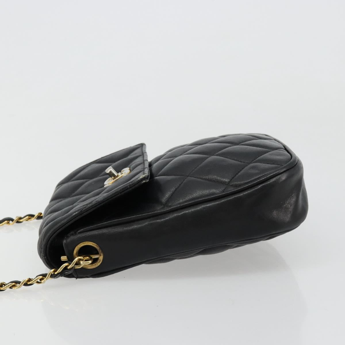 CHANEL Matelasse Chain Shoulder Bag Lamb Skin Black Gold CC Auth BA12607