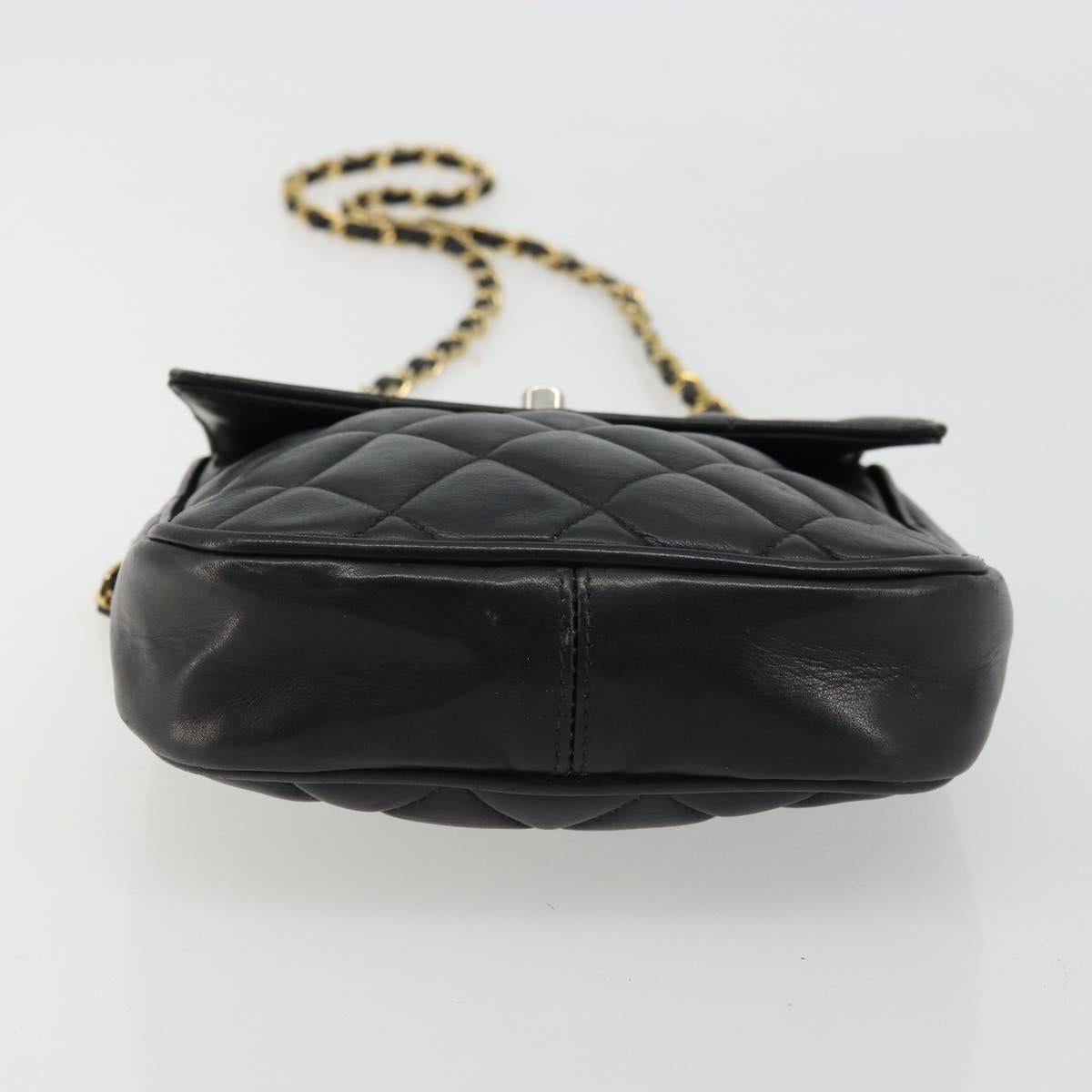 CHANEL Matelasse Chain Shoulder Bag Lamb Skin Black Gold CC Auth BA12607