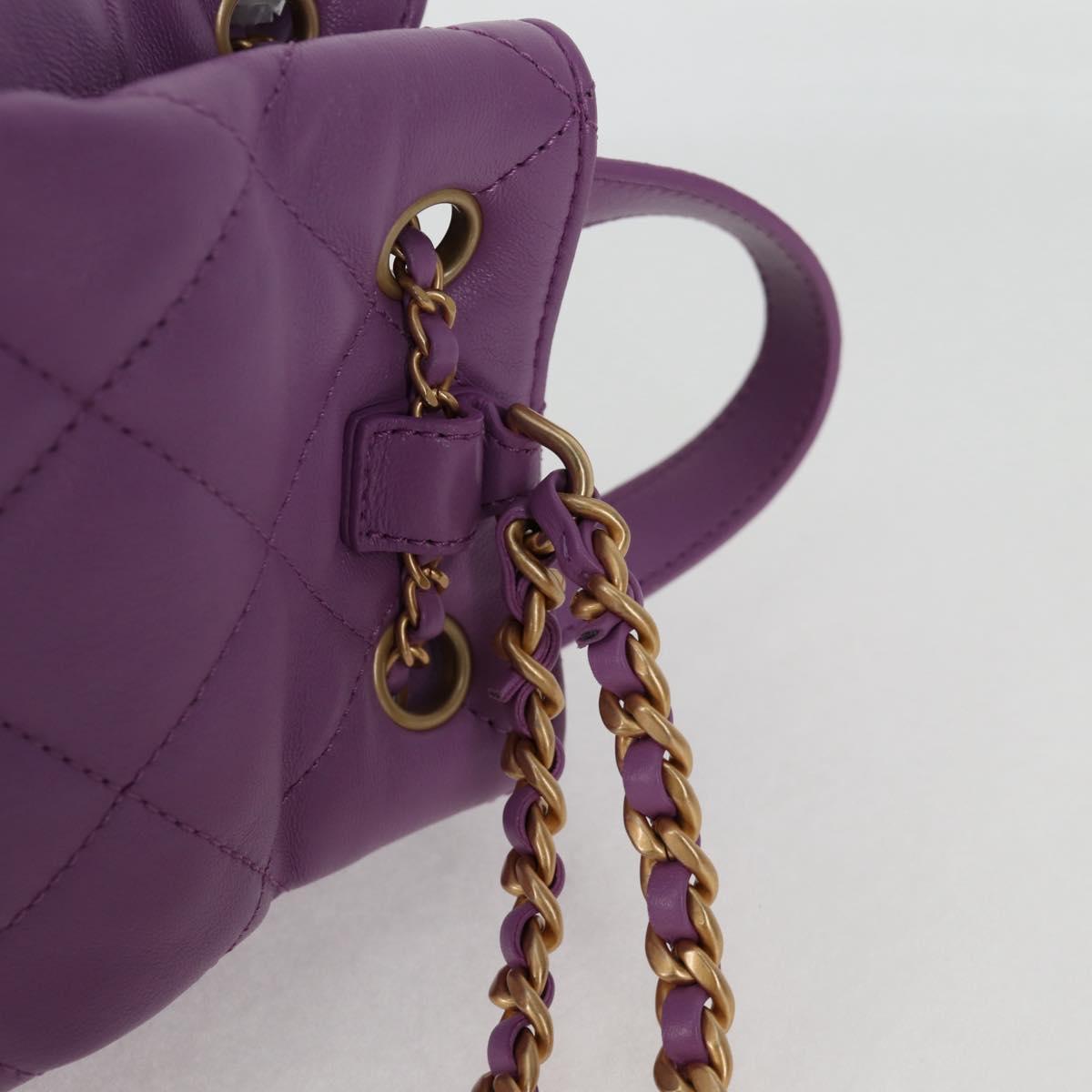 CHANEL Chain Matelasse Backpack Lamb Skin Purple CC Auth BA1260AM
