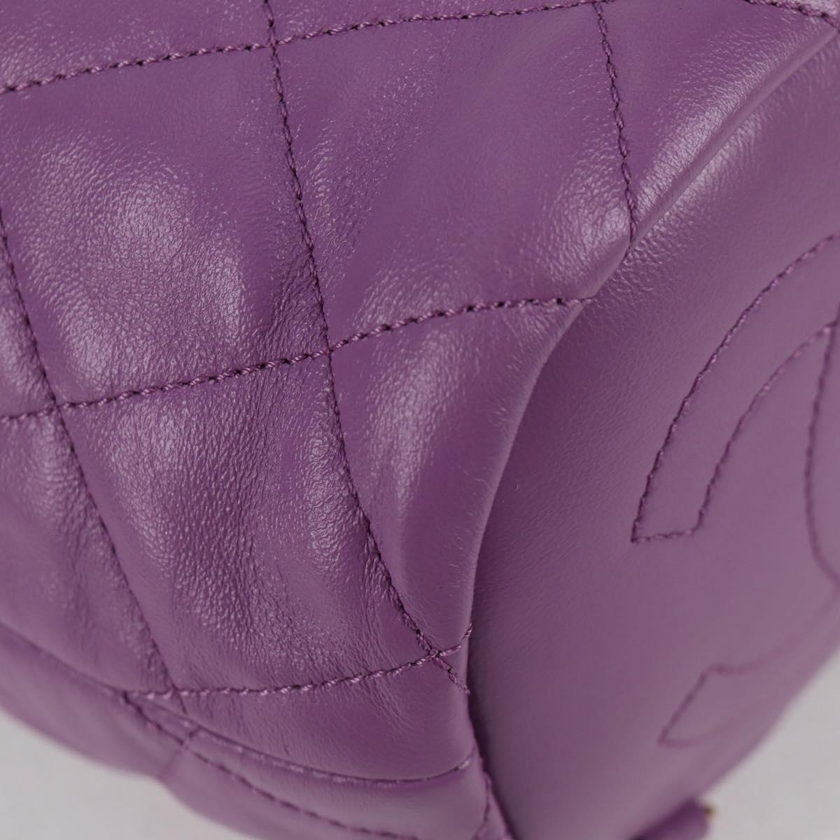 CHANEL Chain Matelasse Backpack Lamb Skin Purple CC Auth BA1260AM