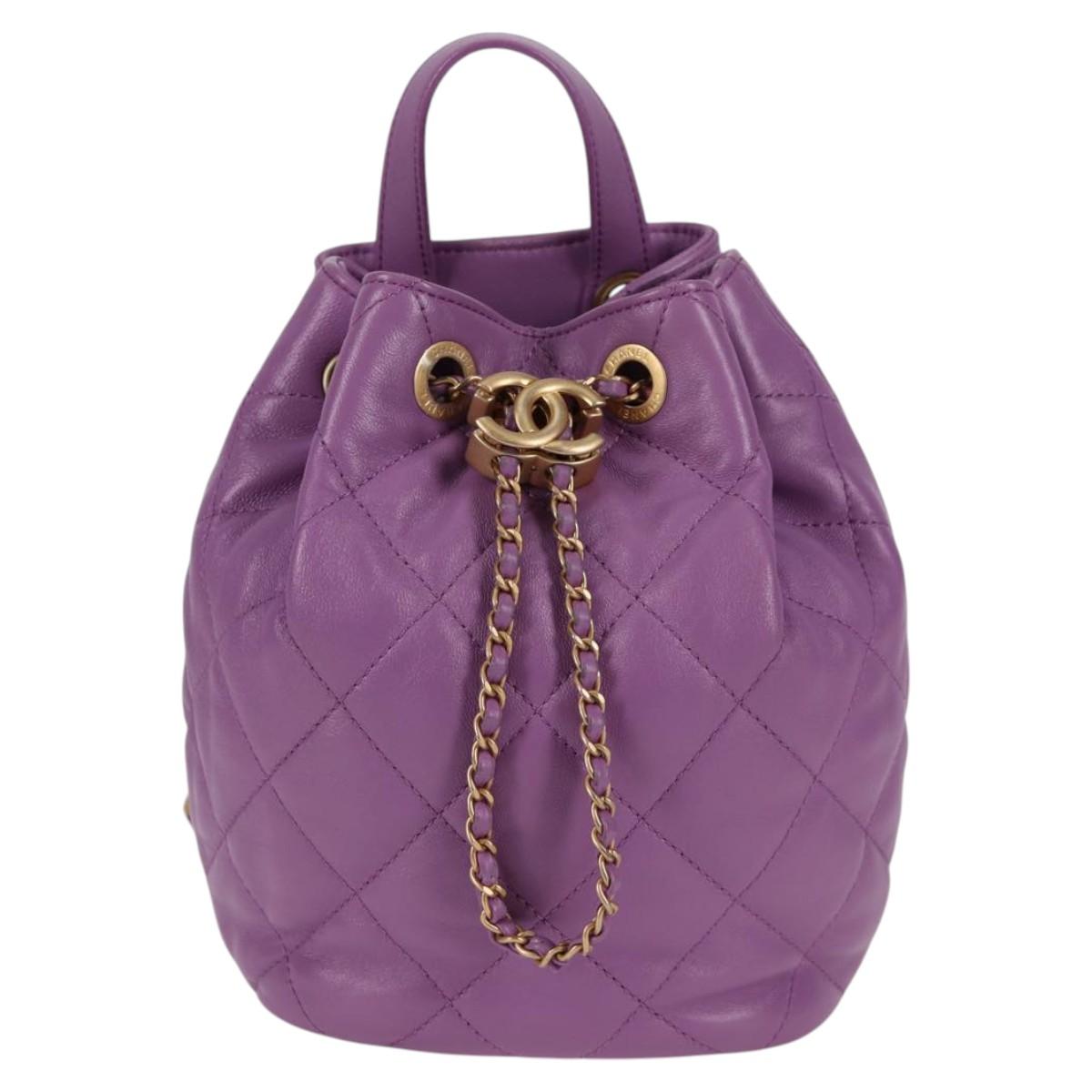 CHANEL Chain Matelasse Backpack Lamb Skin Purple CC Auth BA1260AM