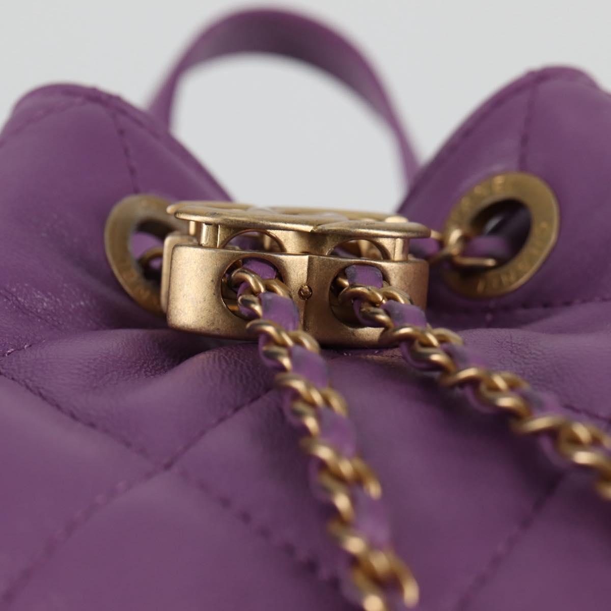 CHANEL Chain Matelasse Backpack Lamb Skin Purple CC Auth BA1260AM