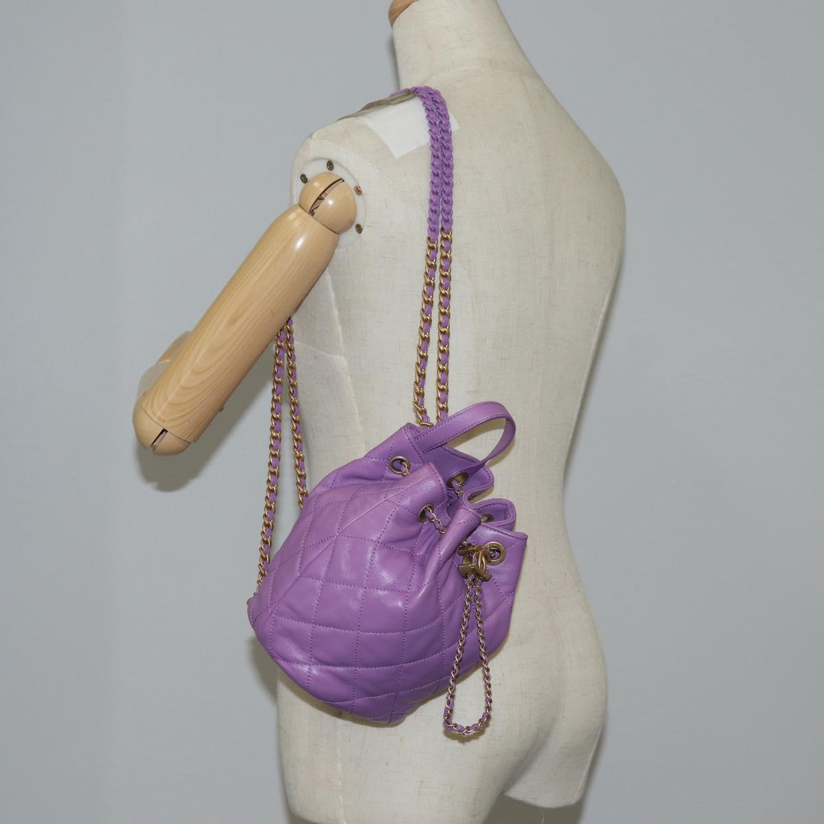 CHANEL Chain Matelasse Backpack Lamb Skin Purple CC Auth BA1260AM