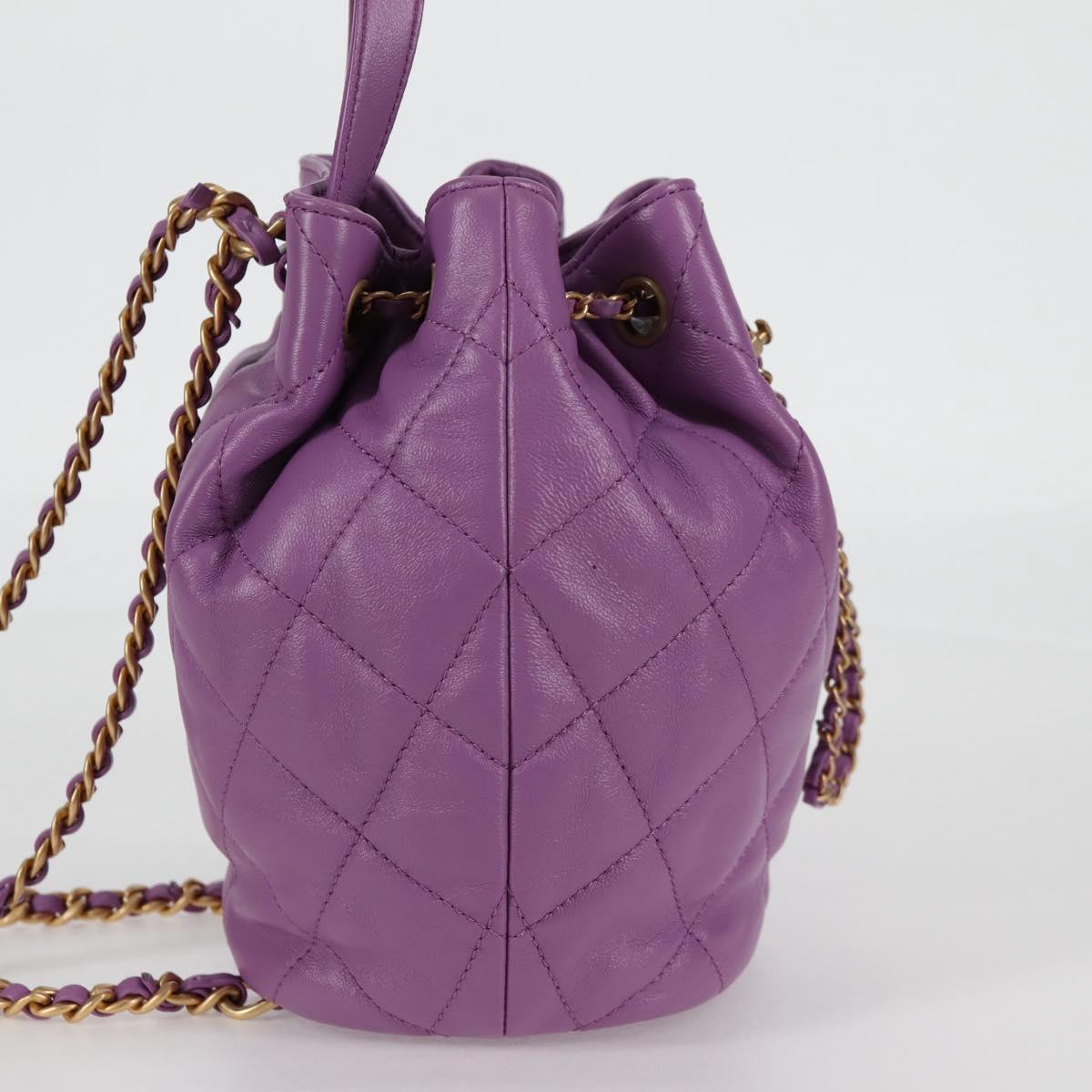 CHANEL Chain Matelasse Backpack Lamb Skin Purple CC Auth BA1260AM