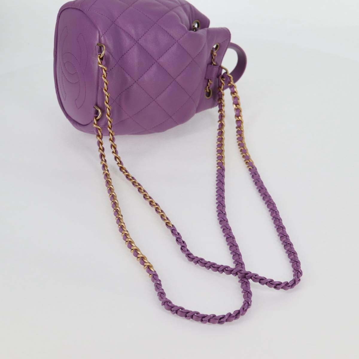 CHANEL Chain Matelasse Backpack Lamb Skin Purple CC Auth BA1260AM