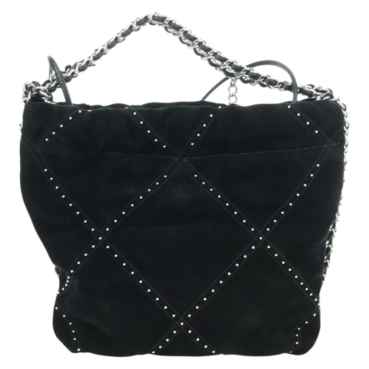 CHANEL 22 Drawstring Chain Shoulder Bag Suede Black Silver CC Auth BA12610SM