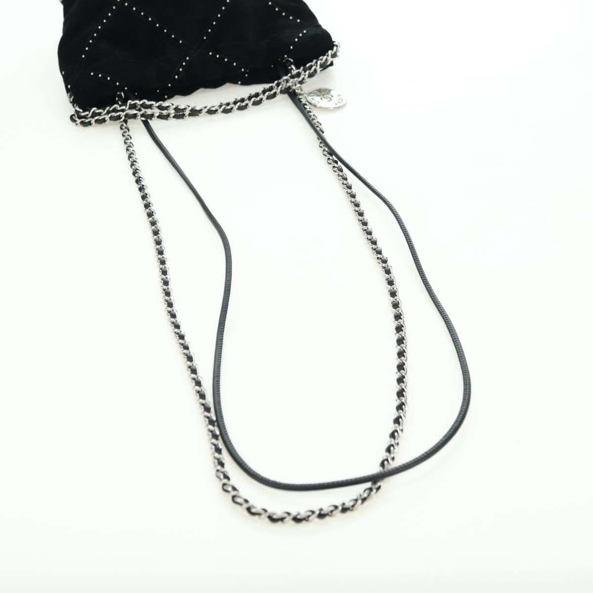 CHANEL 22 Drawstring Chain Shoulder Bag Suede Black Silver CC Auth BA12610SM