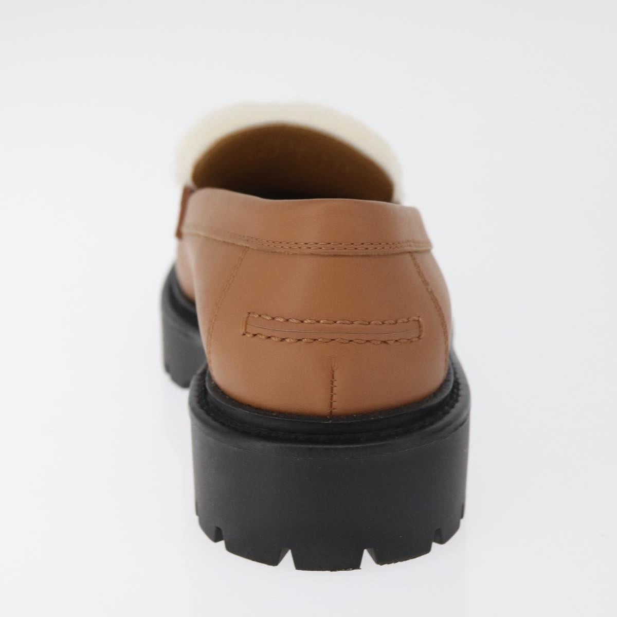 HERMES Kelly Belt Moccasin Loafers Shoes Leather Brown Silver Auth BA12632V