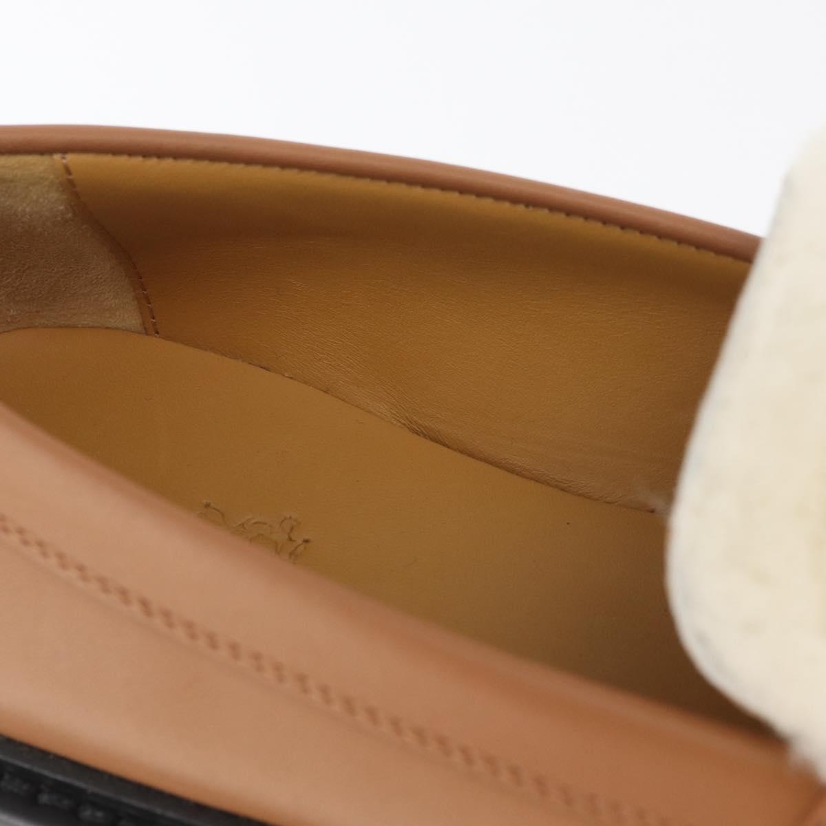 HERMES Kelly Belt Moccasin Loafers Shoes Leather Brown Silver Auth BA12632V