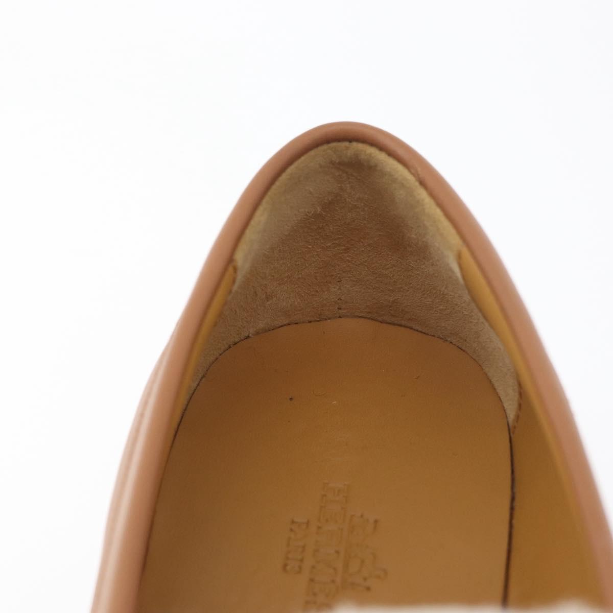 HERMES Kelly Belt Moccasin Loafers Shoes Leather Brown Silver Auth BA12632V