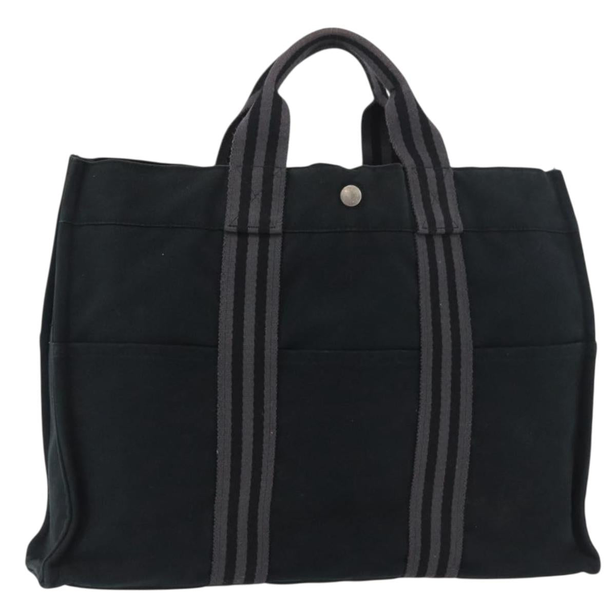 HERMES Fourre Tout MM Tote Bag cotton Black Silver Auth BA12637