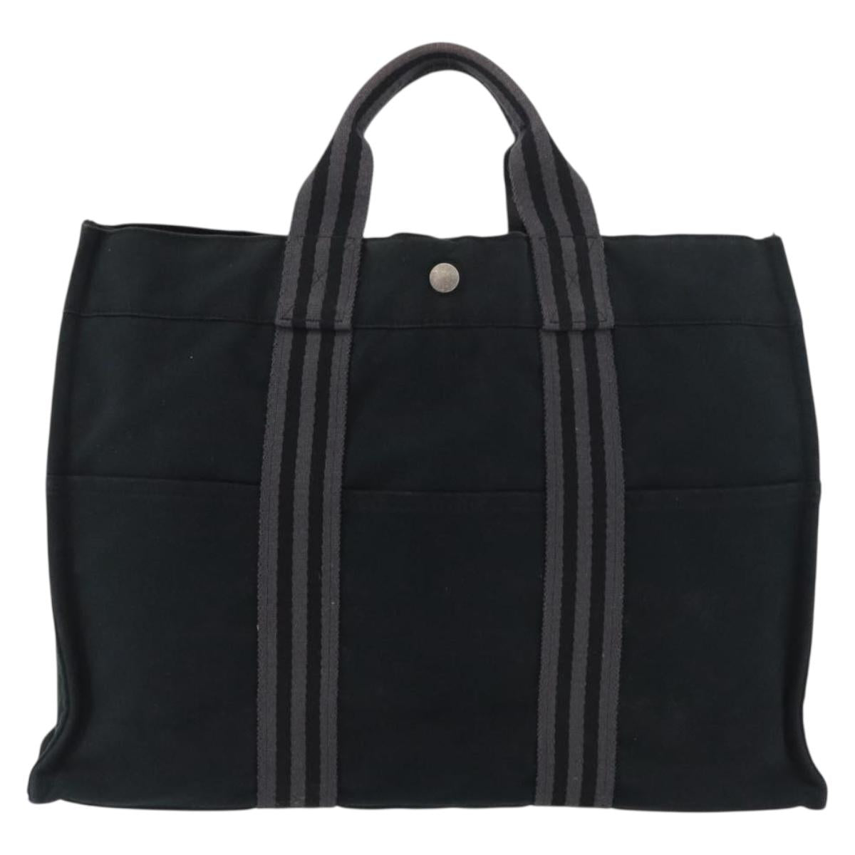 HERMES Fourre Tout MM Tote Bag cotton Black Silver Auth BA12637