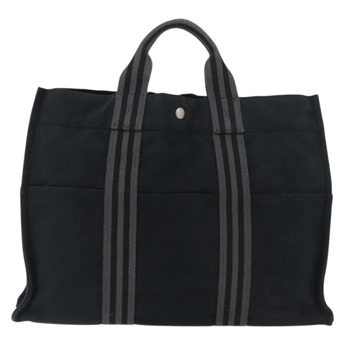 HERMES Fourre Tout MM Tote Bag cotton Black Silver Auth BA12637