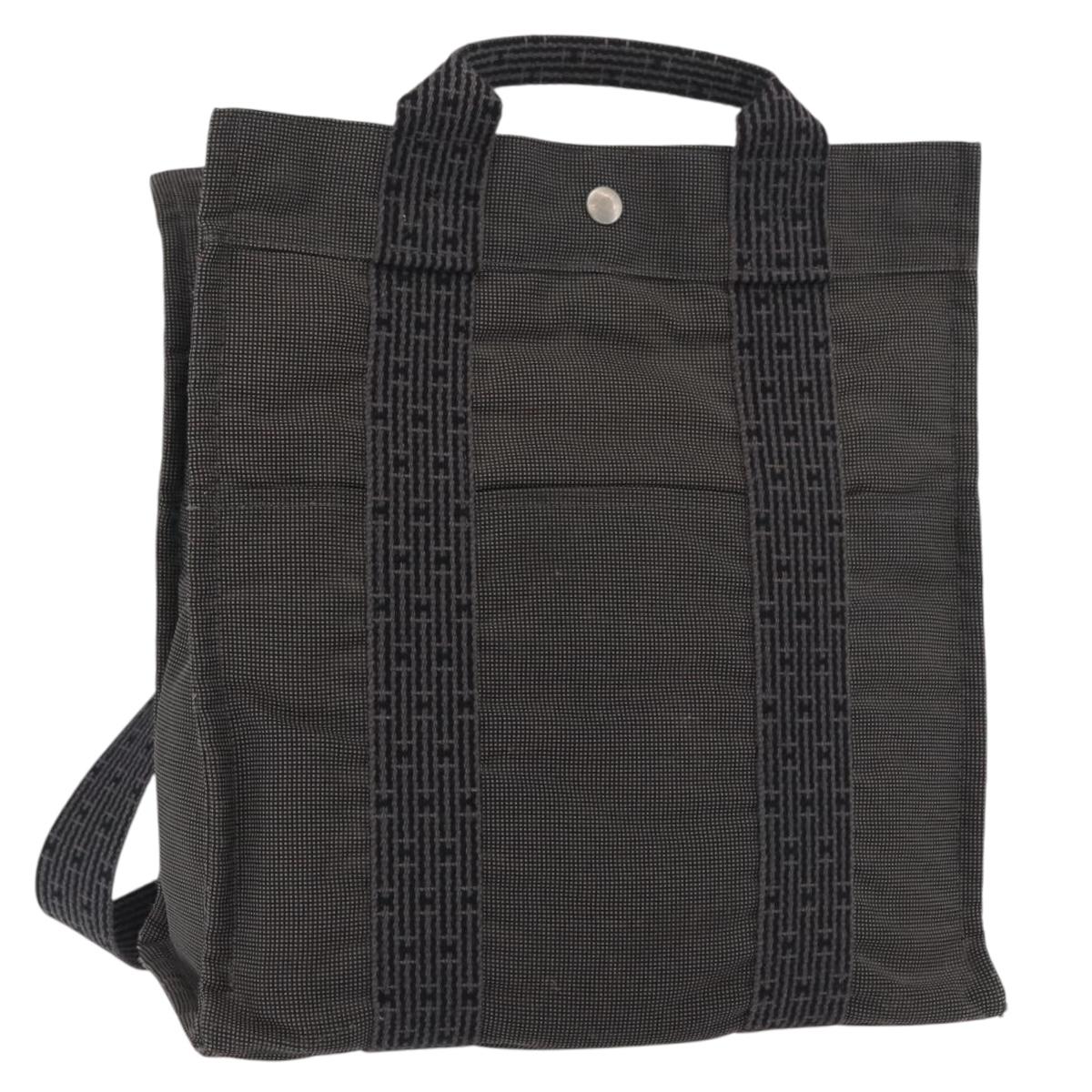 HERMES Her Line Backpack Canvas Gray Silver Auth BA12638A