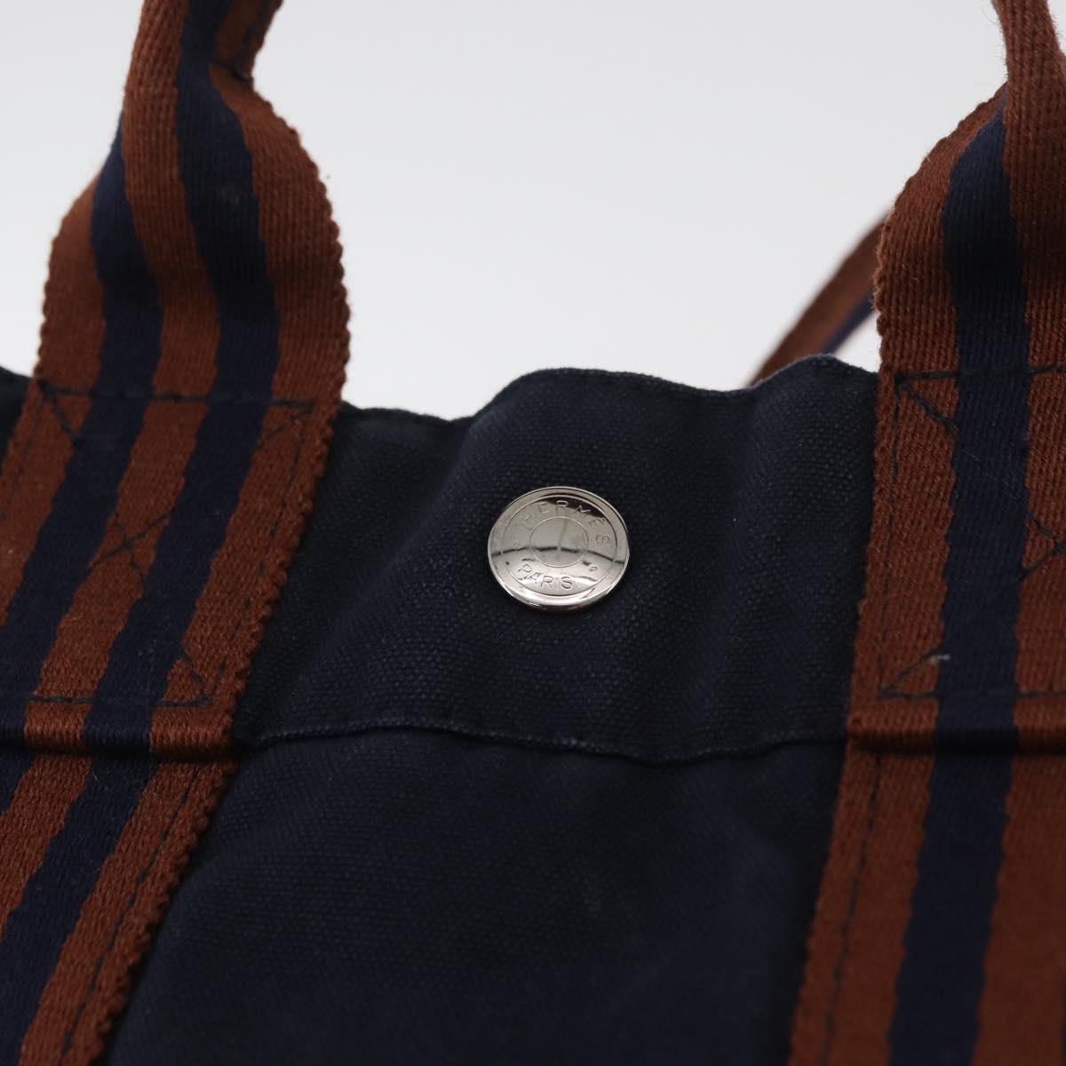 HERMES Fourre Tout PM Hand Bag Canvas Brown Navy Auth BA12639A