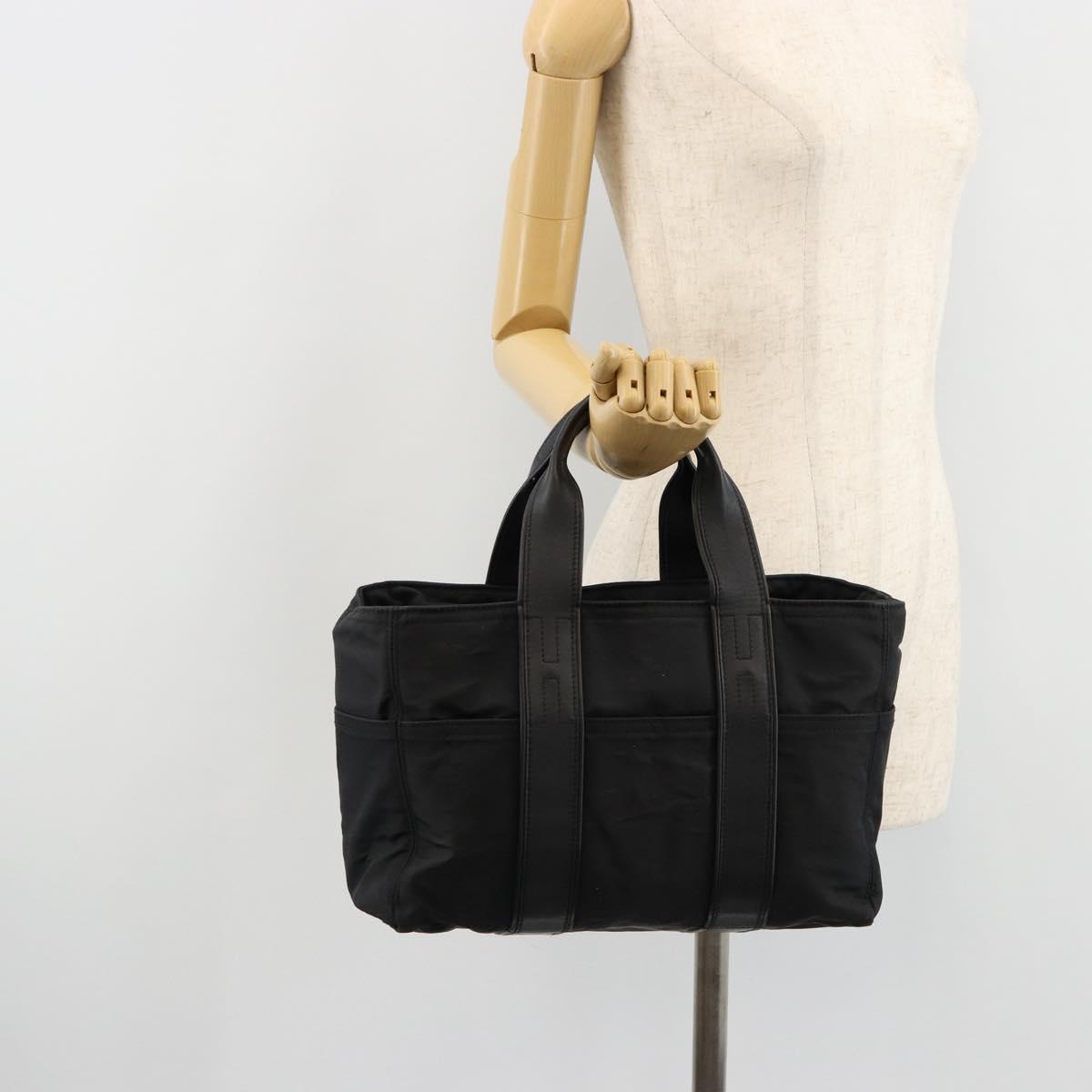 HERMES Acape Luco PM Hand Bag Nylon Black Silver Auth BA12640