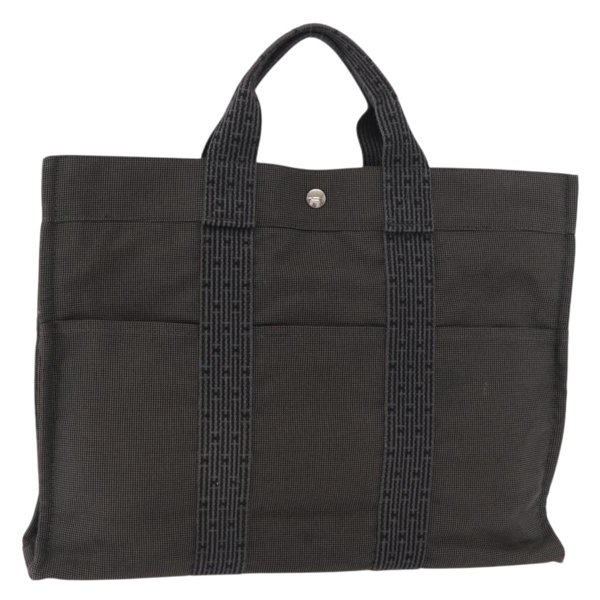 HERMES Her Line Tote Tote Bag Canvas Gray Silver Auth BA12645