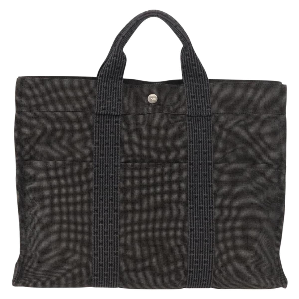 HERMES Her Line Tote Tote Bag Canvas Gray Silver Auth BA12645