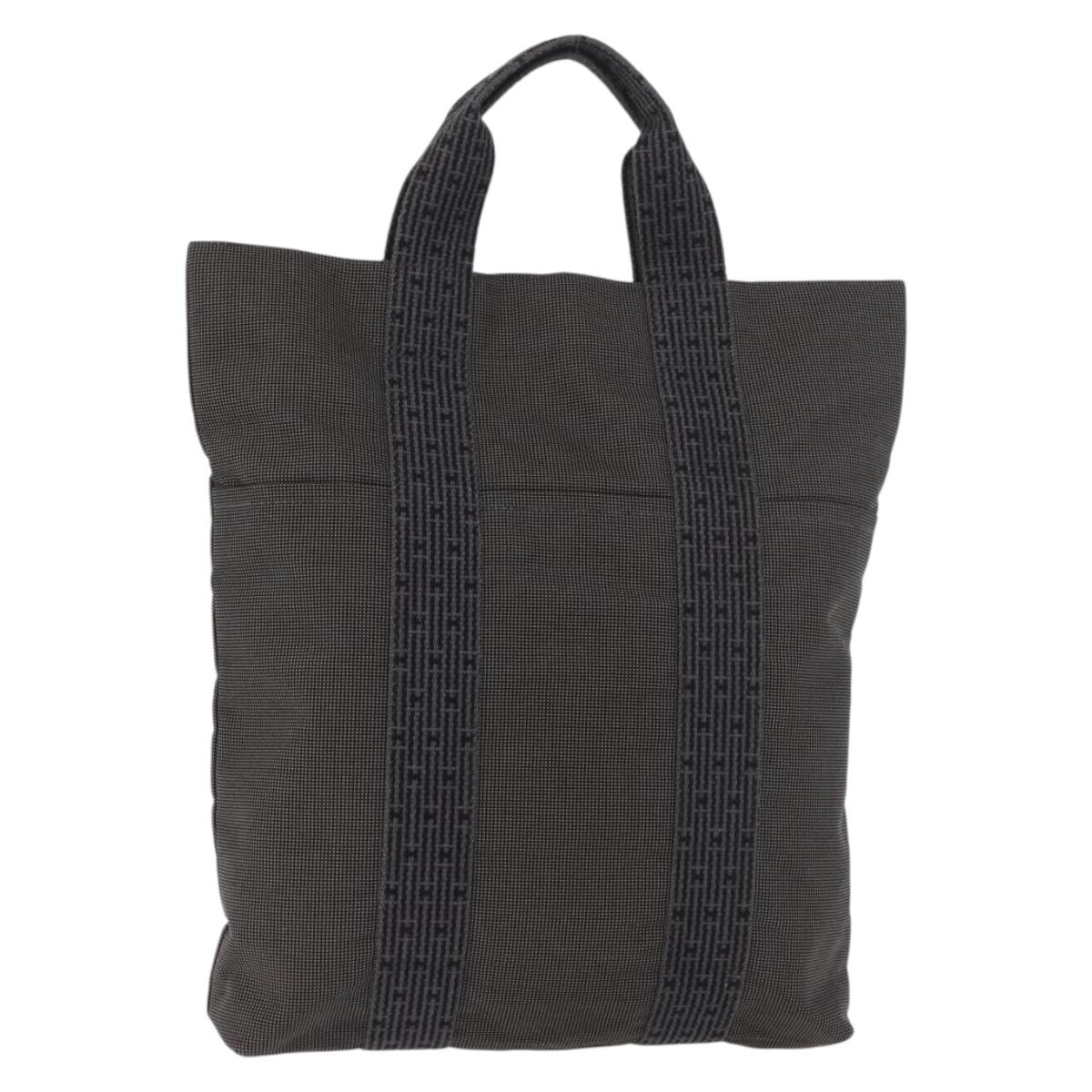 HERMES Her Line Tote Bag Canvas Gray Silver Auth BA12646A