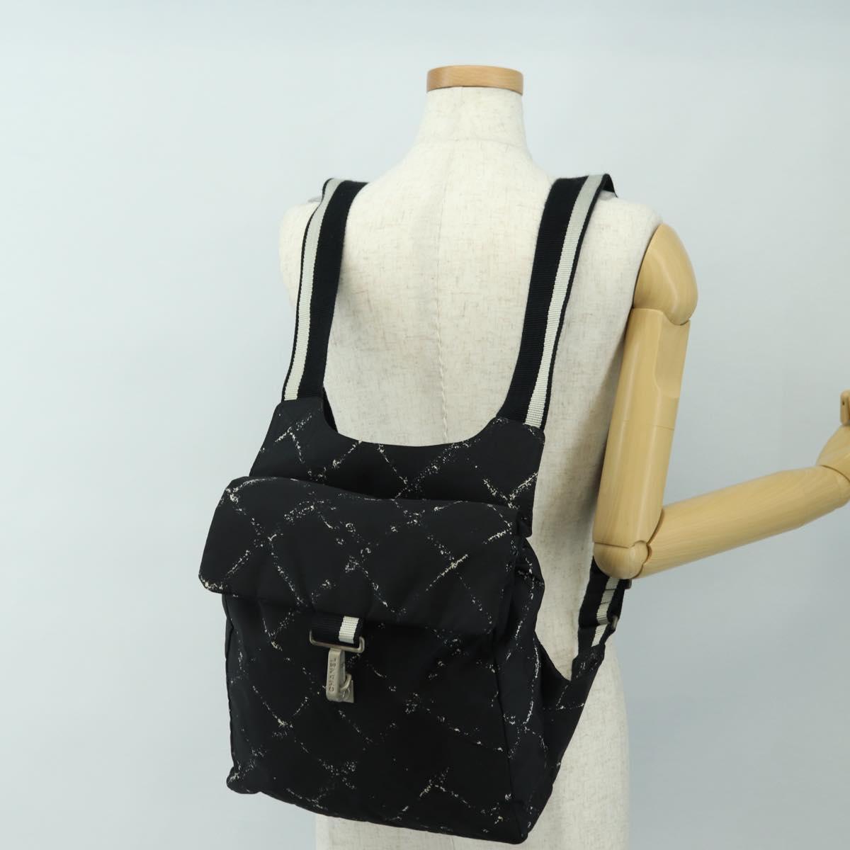 CHANEL New Travel line Backpack Nylon Black CC Auth BA12647V