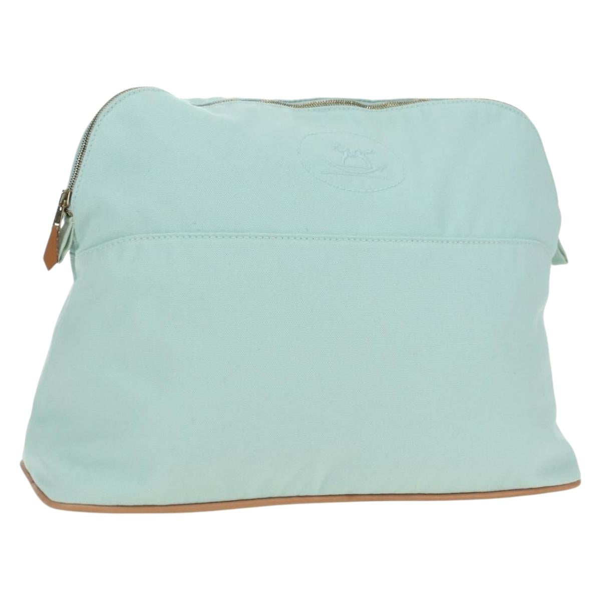 HERMES Bolide Pouch Cotton Light Blue Gold Auth BA12648V