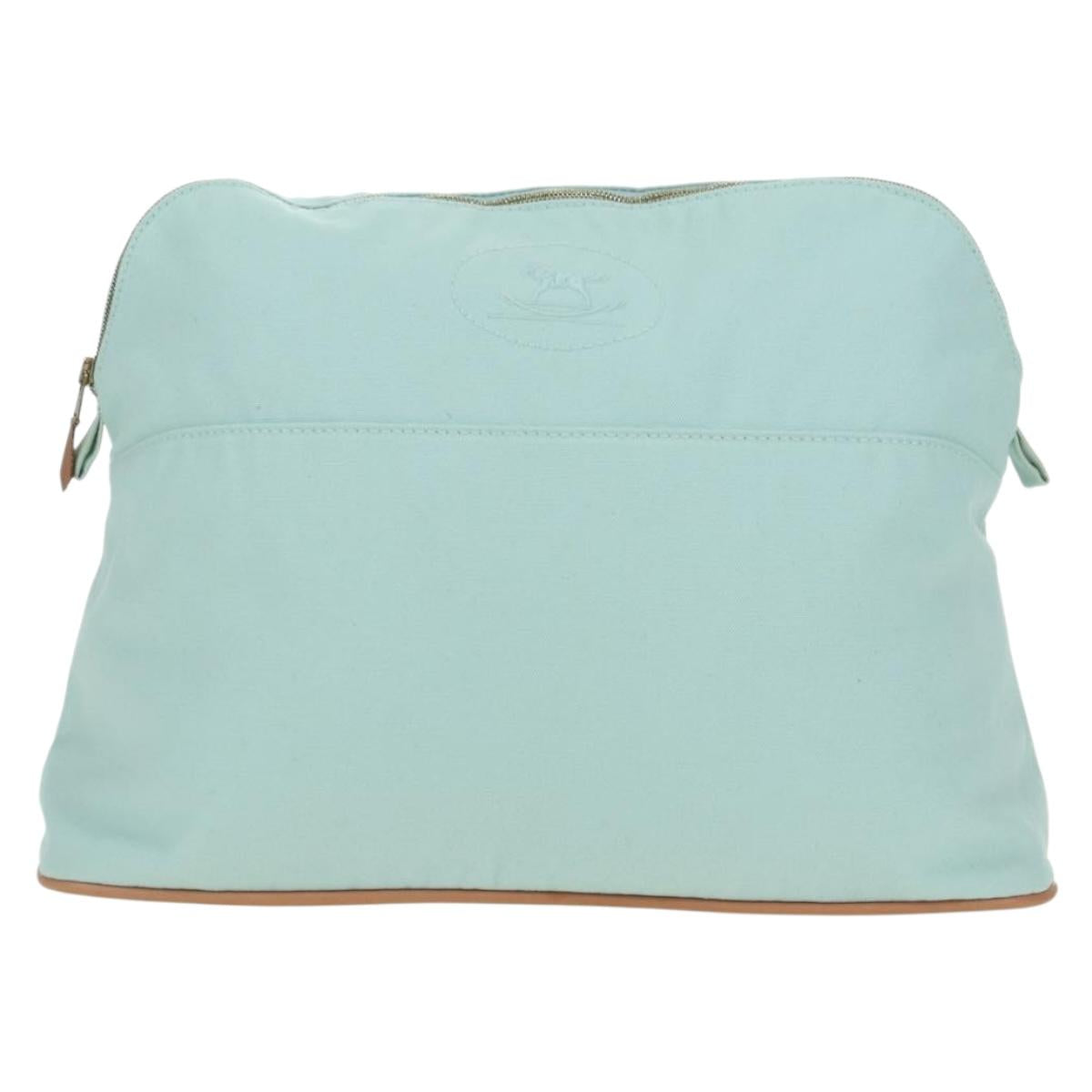 HERMES Bolide Pouch Cotton Light Blue Gold Auth BA12648V