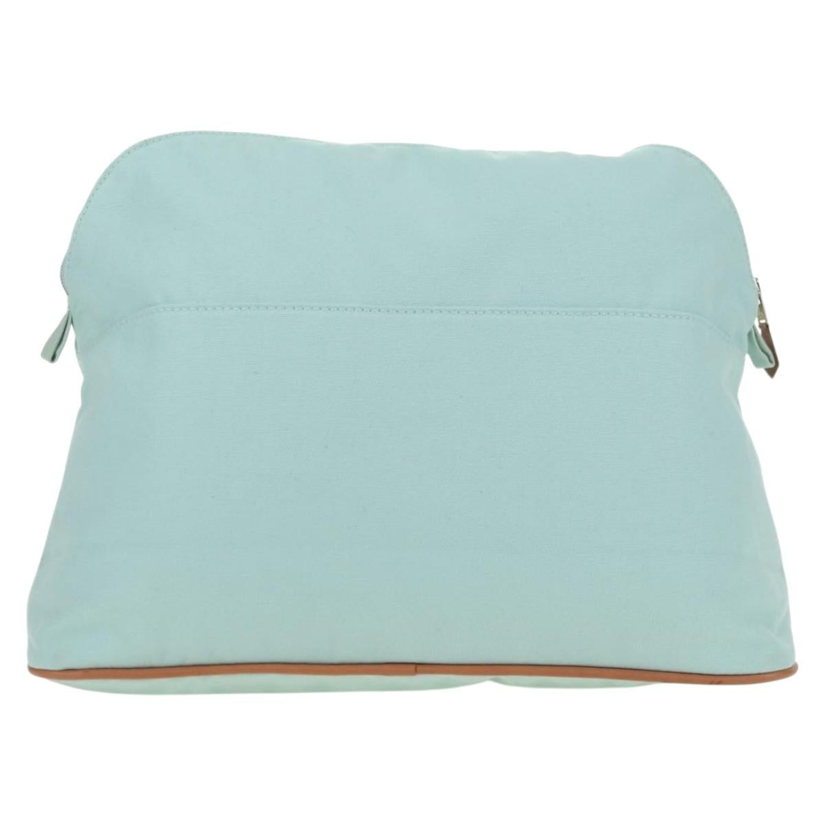 HERMES Bolide Pouch Cotton Light Blue Gold Auth BA12648V