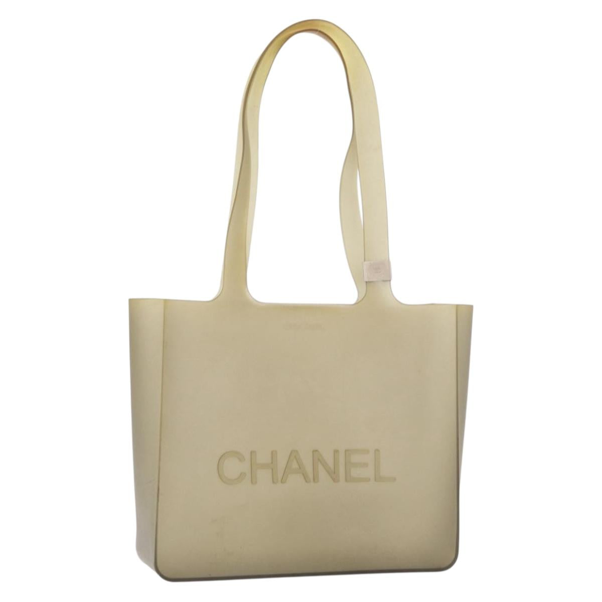 CHANEL Tote Bag Rubber Khaki Silver CC Auth BA12649