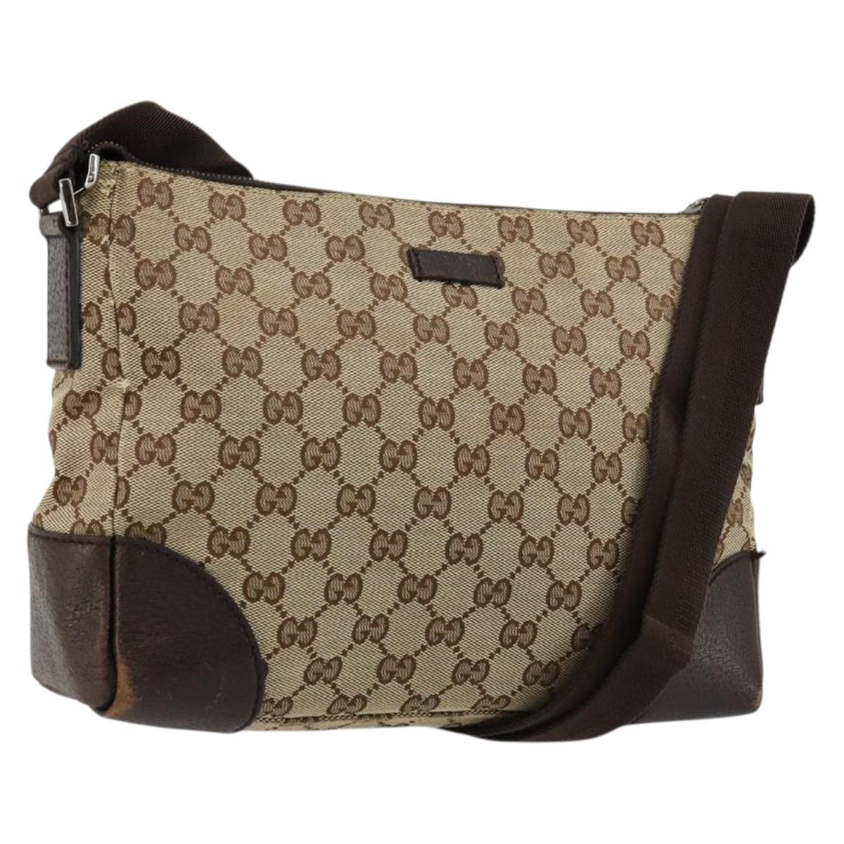 GUCCI GG Canvas Shoulder Bag Beige Silver 114273 Auth BA12651