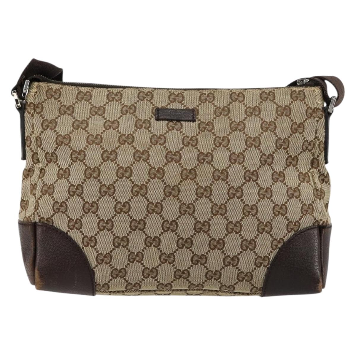 GUCCI GG Canvas Shoulder Bag Beige Silver 114273 Auth BA12651