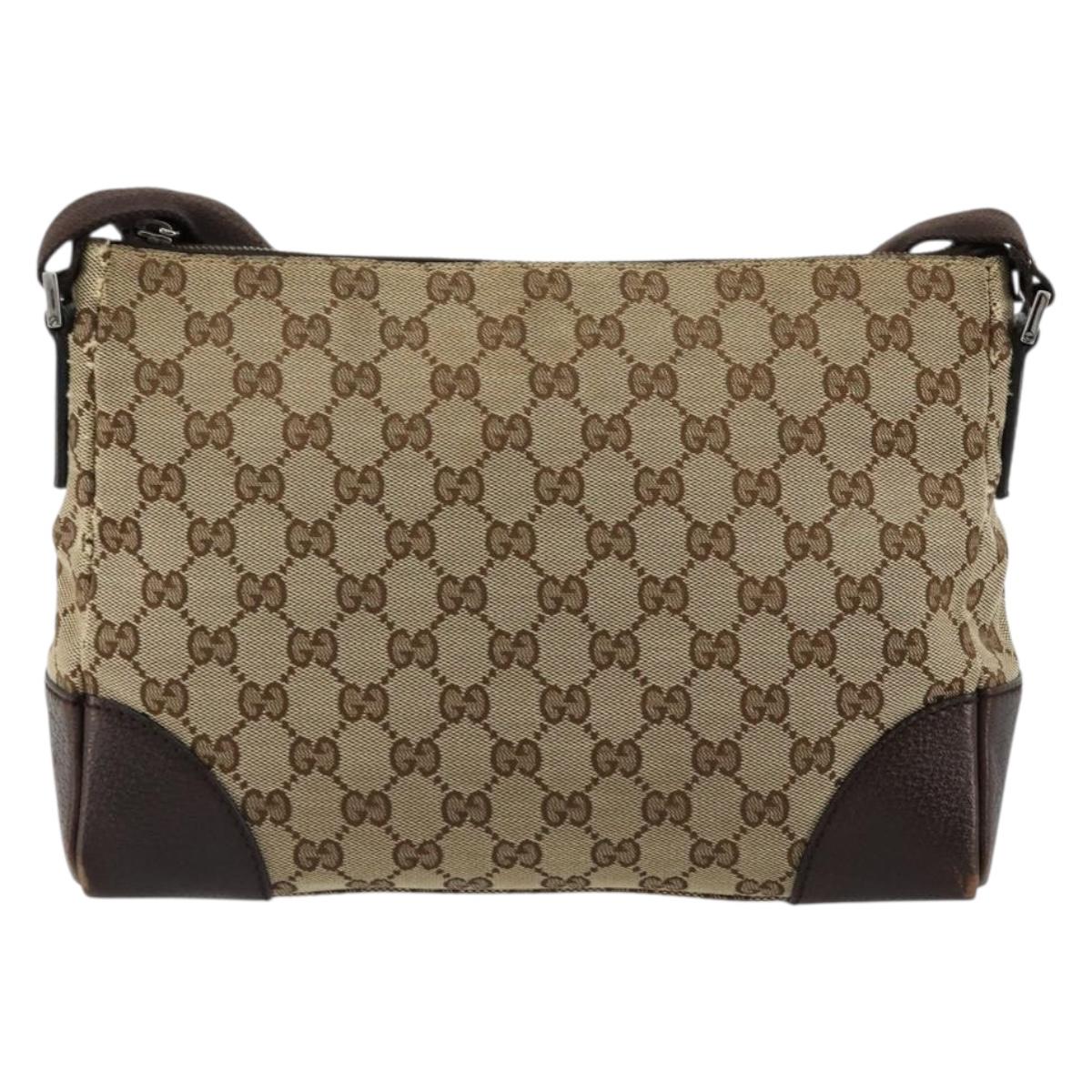 GUCCI GG Canvas Shoulder Bag Beige Silver 114273 Auth BA12651