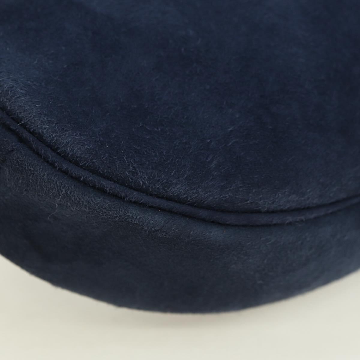 Christian Dior Chain Shoulder Bag Suede Navy Gold Auth BA12652V