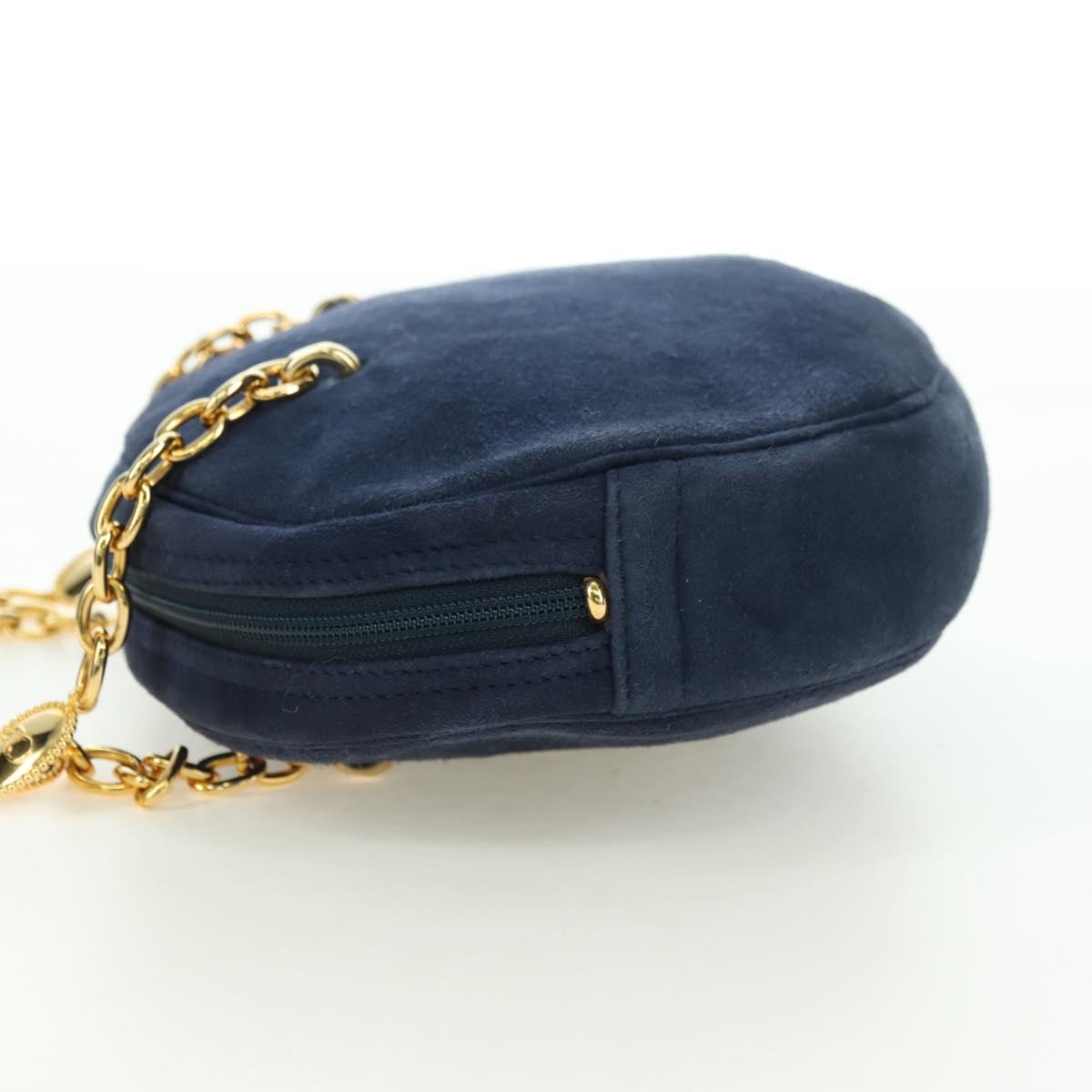 Christian Dior Chain Shoulder Bag Suede Navy Gold Auth BA12652V