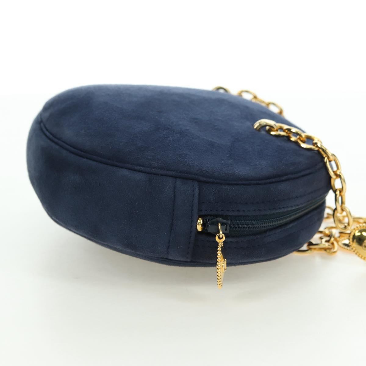 Christian Dior Chain Shoulder Bag Suede Navy Gold Auth BA12652V