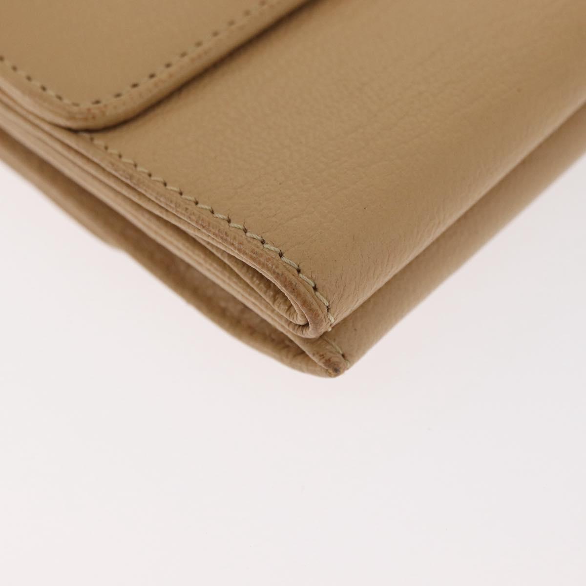 CHANEL Trifold Wallet Leather Beige Gold CC Auth BA12653