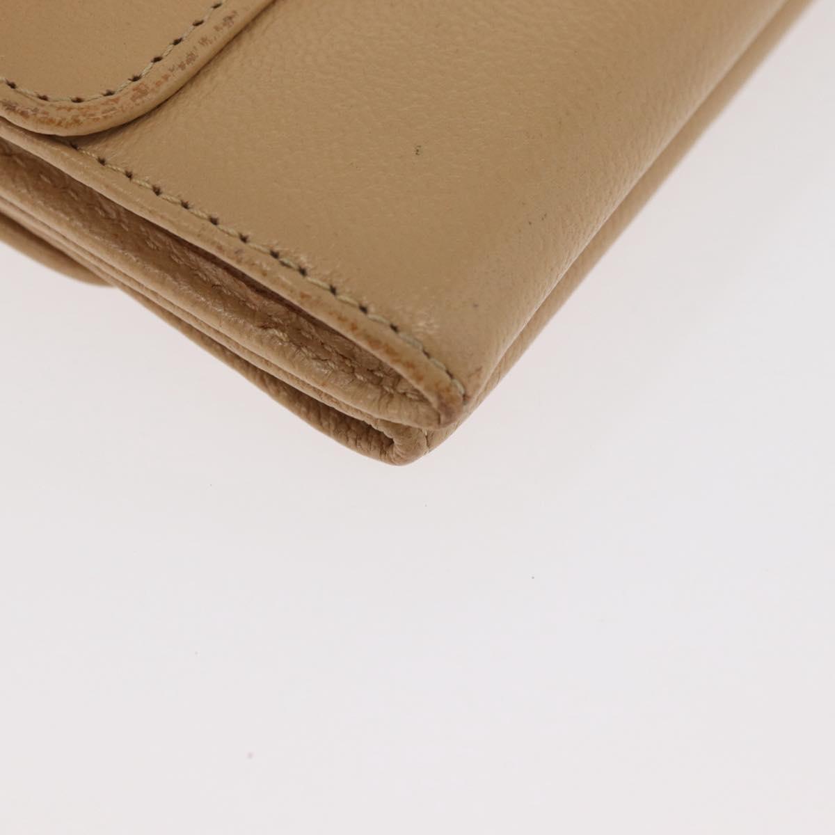 CHANEL Trifold Wallet Leather Beige Gold CC Auth BA12653