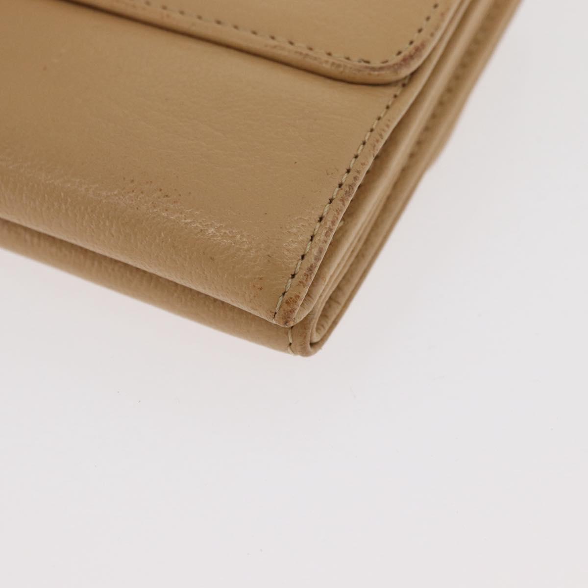 CHANEL Trifold Wallet Leather Beige Gold CC Auth BA12653