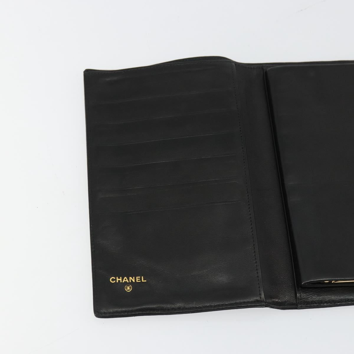 CHANEL Long Wallet Lamb Skin Black CC Auth BA12654A