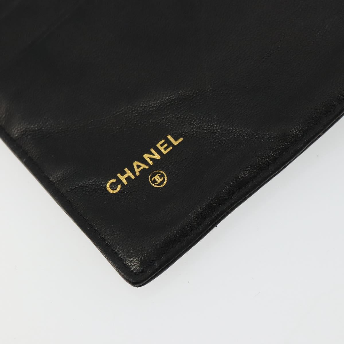 CHANEL Long Wallet Lamb Skin Black CC Auth BA12654A