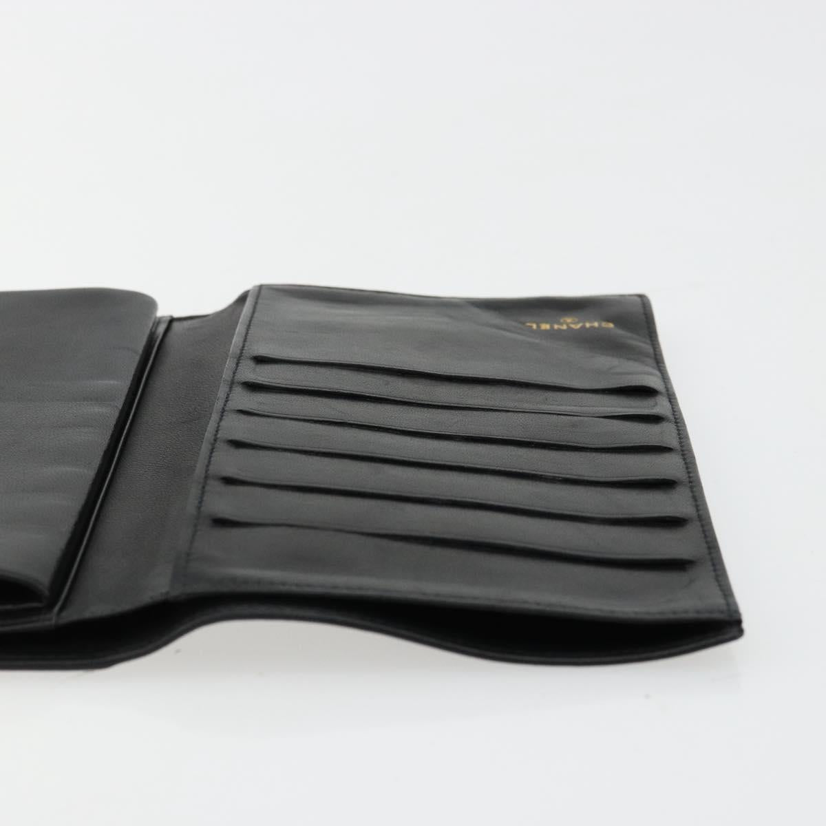 CHANEL Long Wallet Lamb Skin Black CC Auth BA12654A