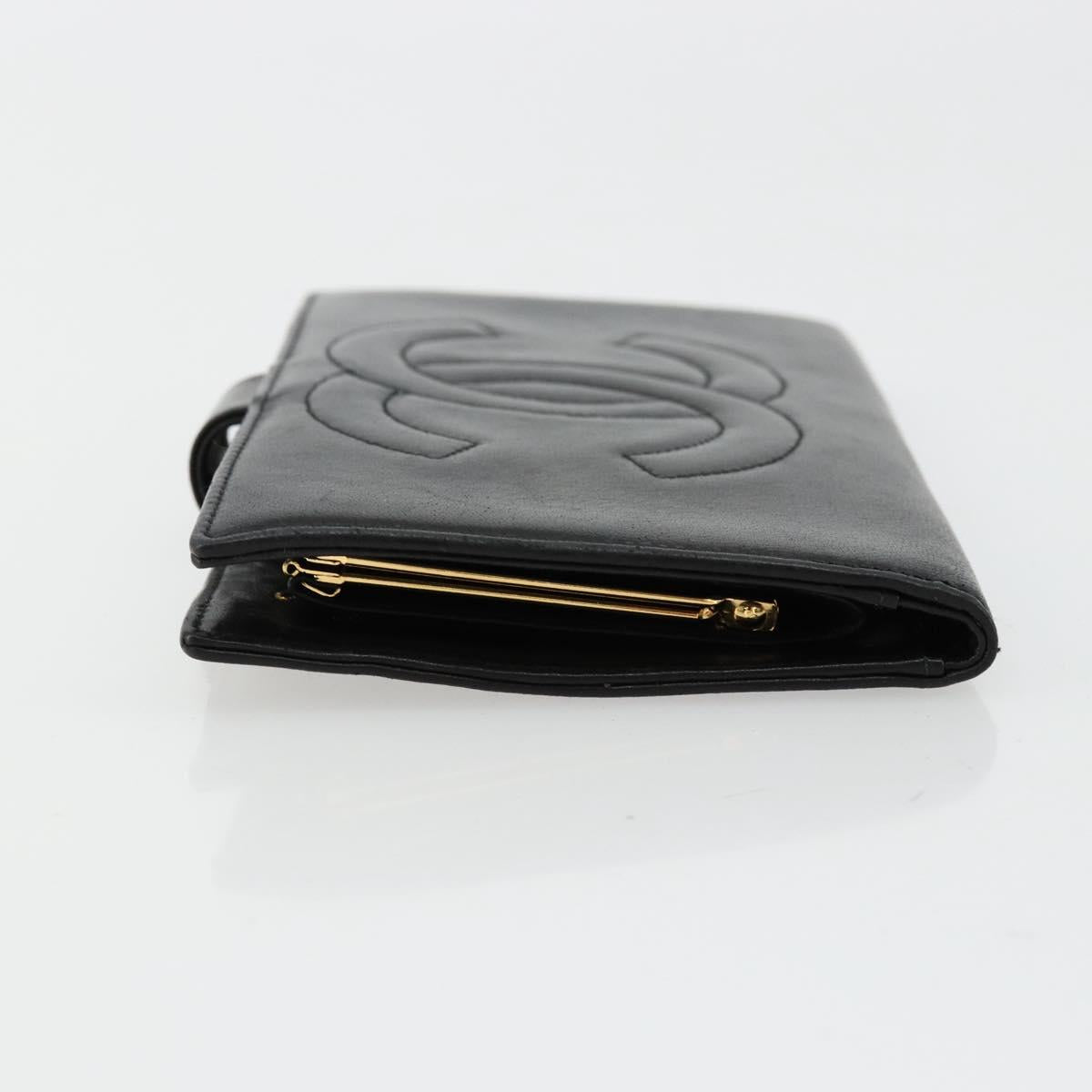 CHANEL Long Wallet Lamb Skin Black CC Auth BA12654A