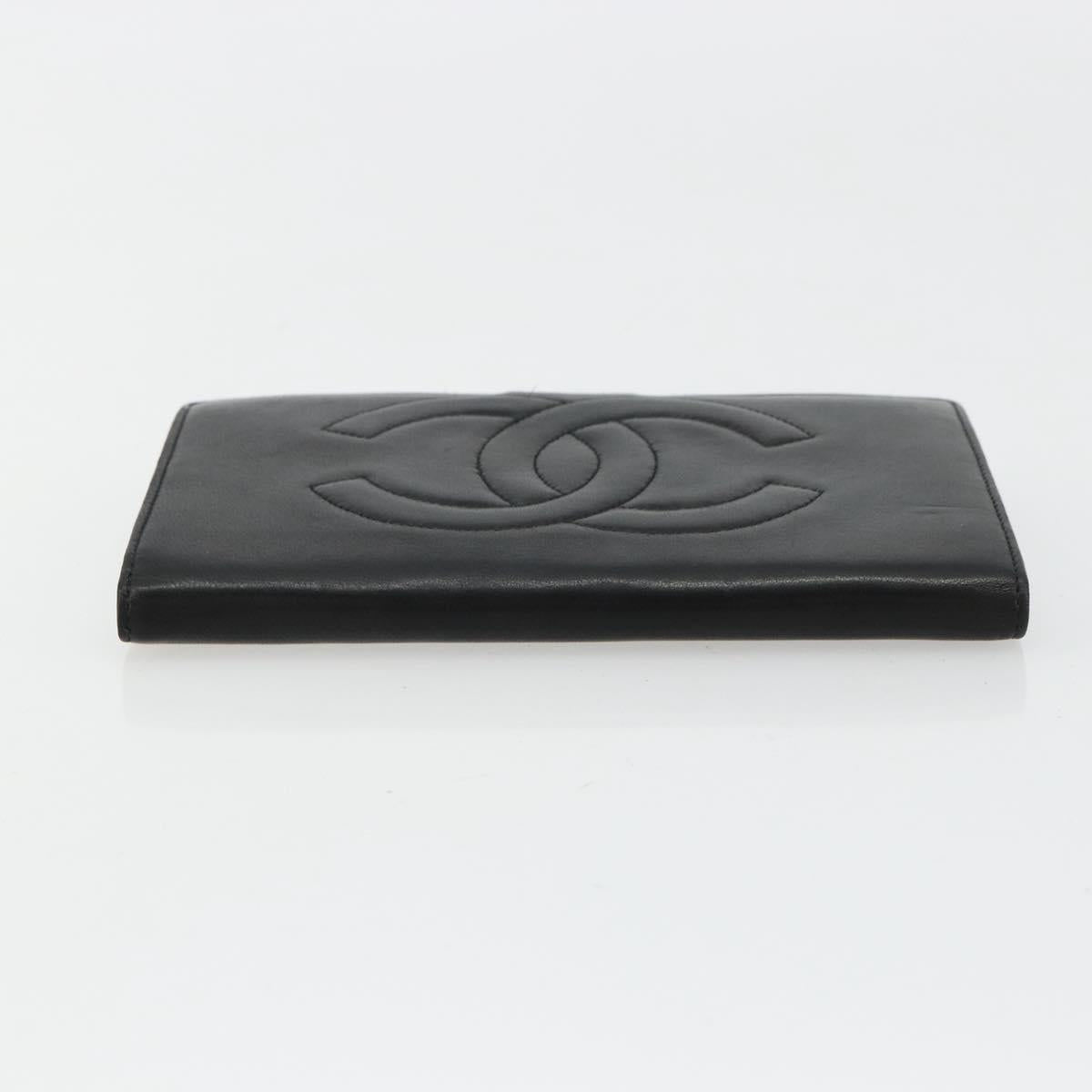 CHANEL Long Wallet Lamb Skin Black CC Auth BA12654A