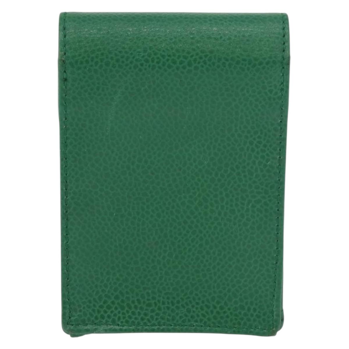 CHANEL Pouch Caviar Skin Green Gold CC Auth BA12655A