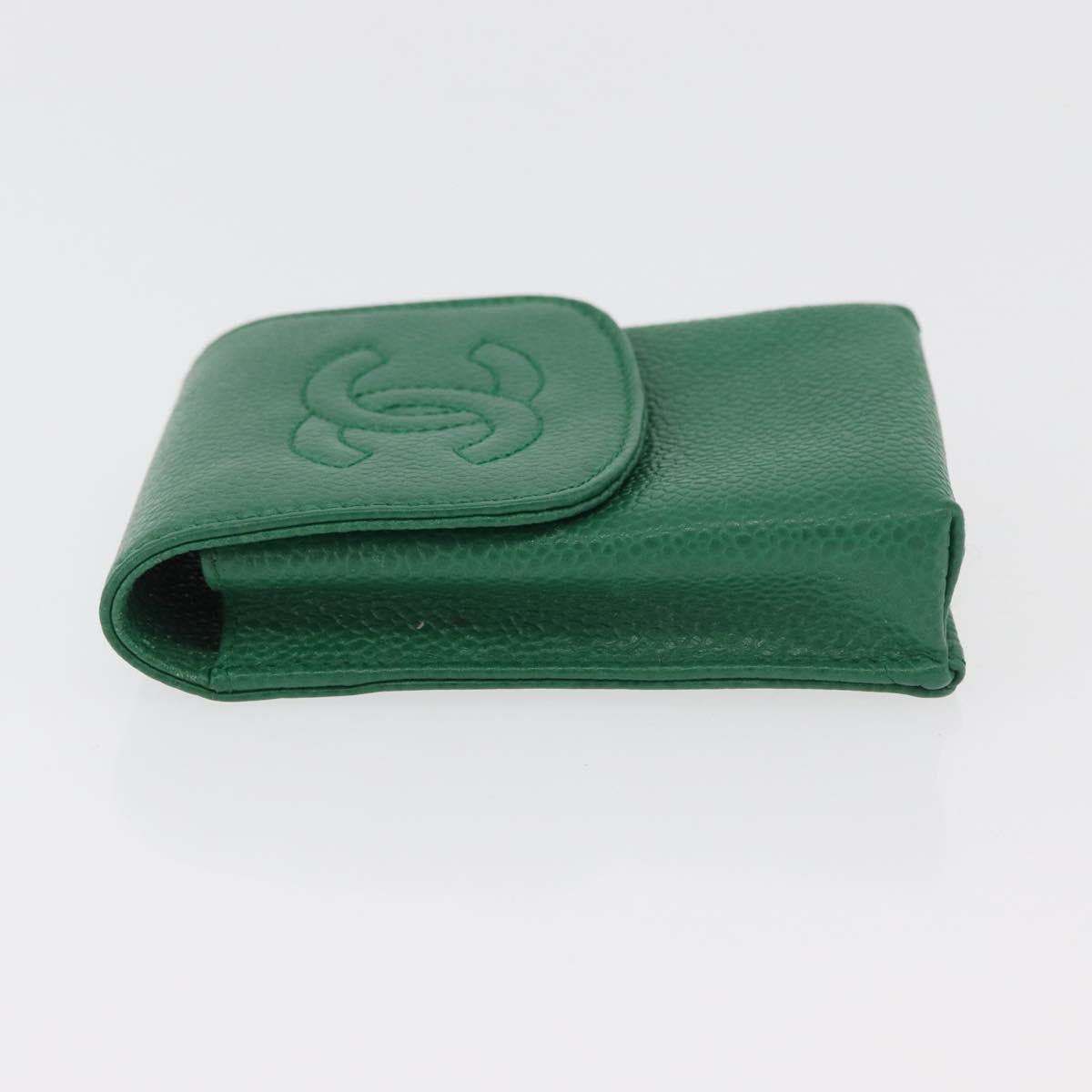 CHANEL Pouch Caviar Skin Green Gold CC Auth BA12655A