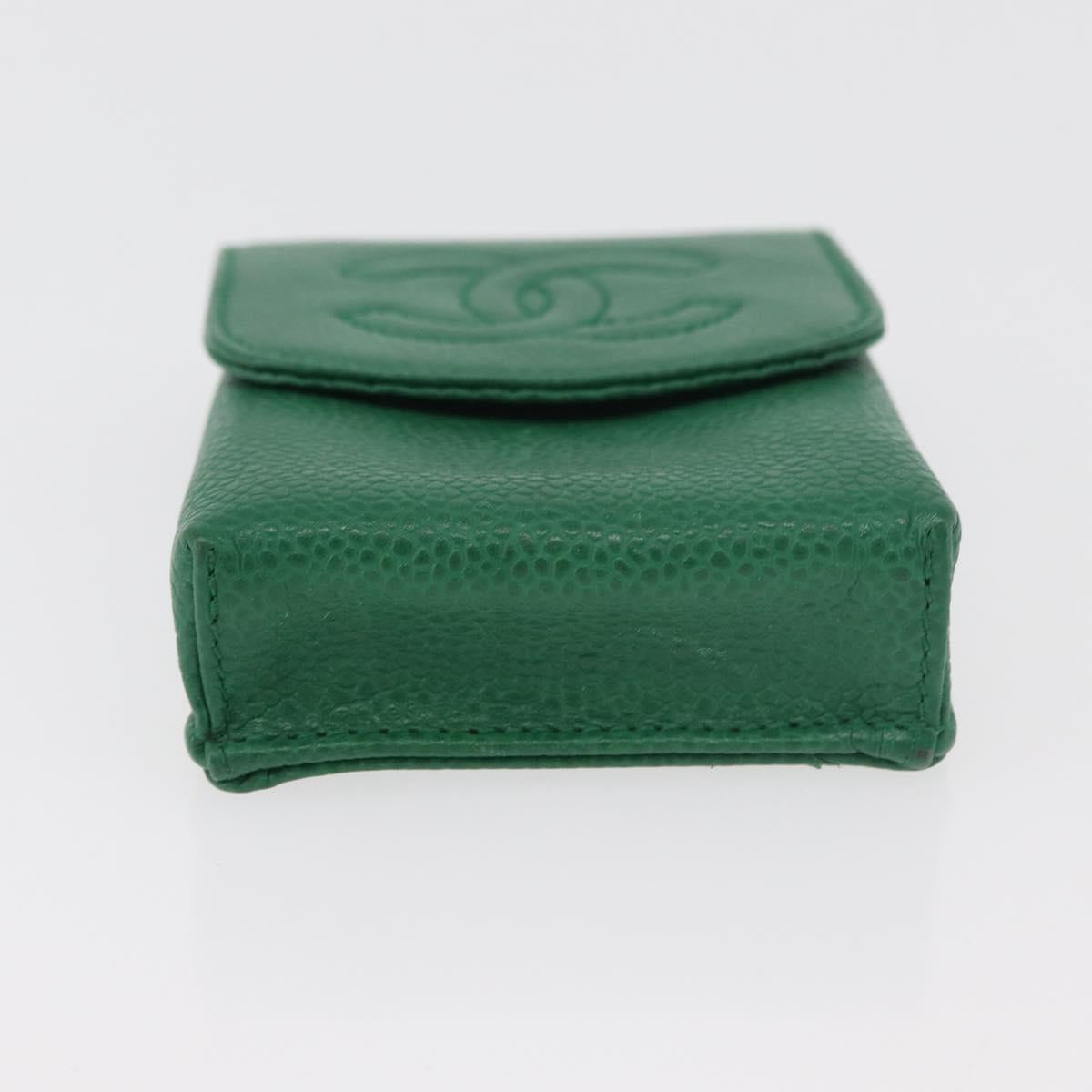 CHANEL Pouch Caviar Skin Green Gold CC Auth BA12655A