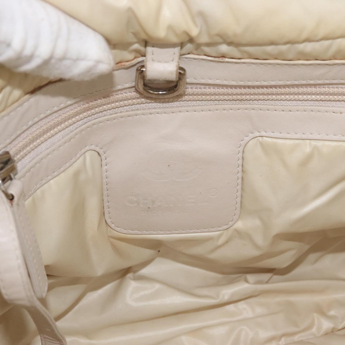 CHANEL Cococoon Hand Bag Nylon Beige Silver CC Auth BA12656