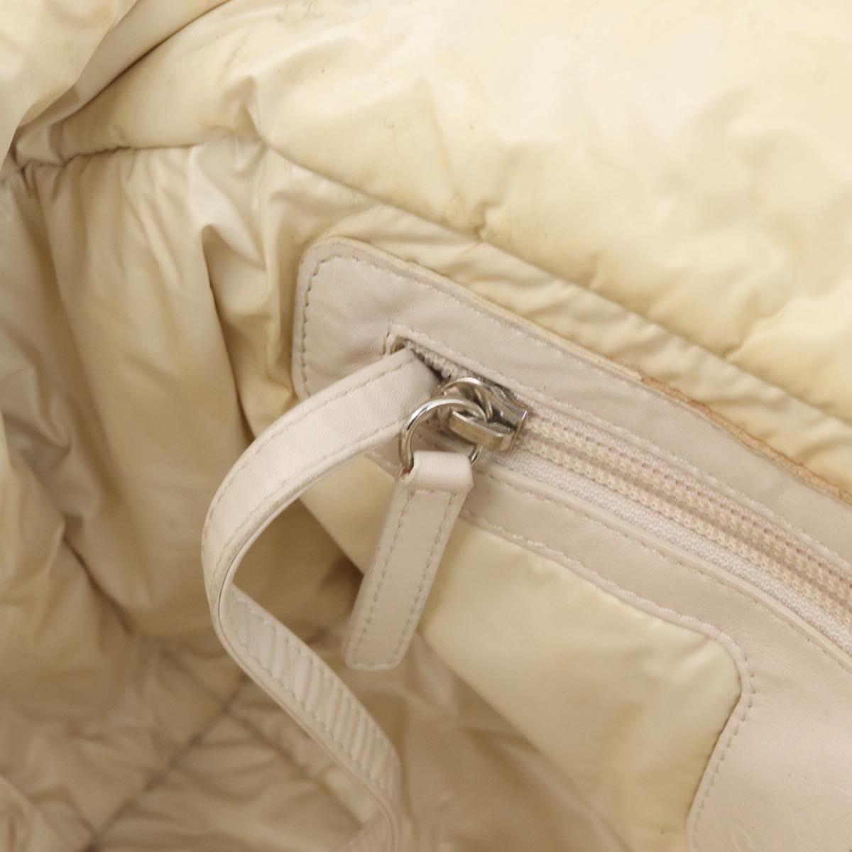 CHANEL Cococoon Hand Bag Nylon Beige Silver CC Auth BA12656
