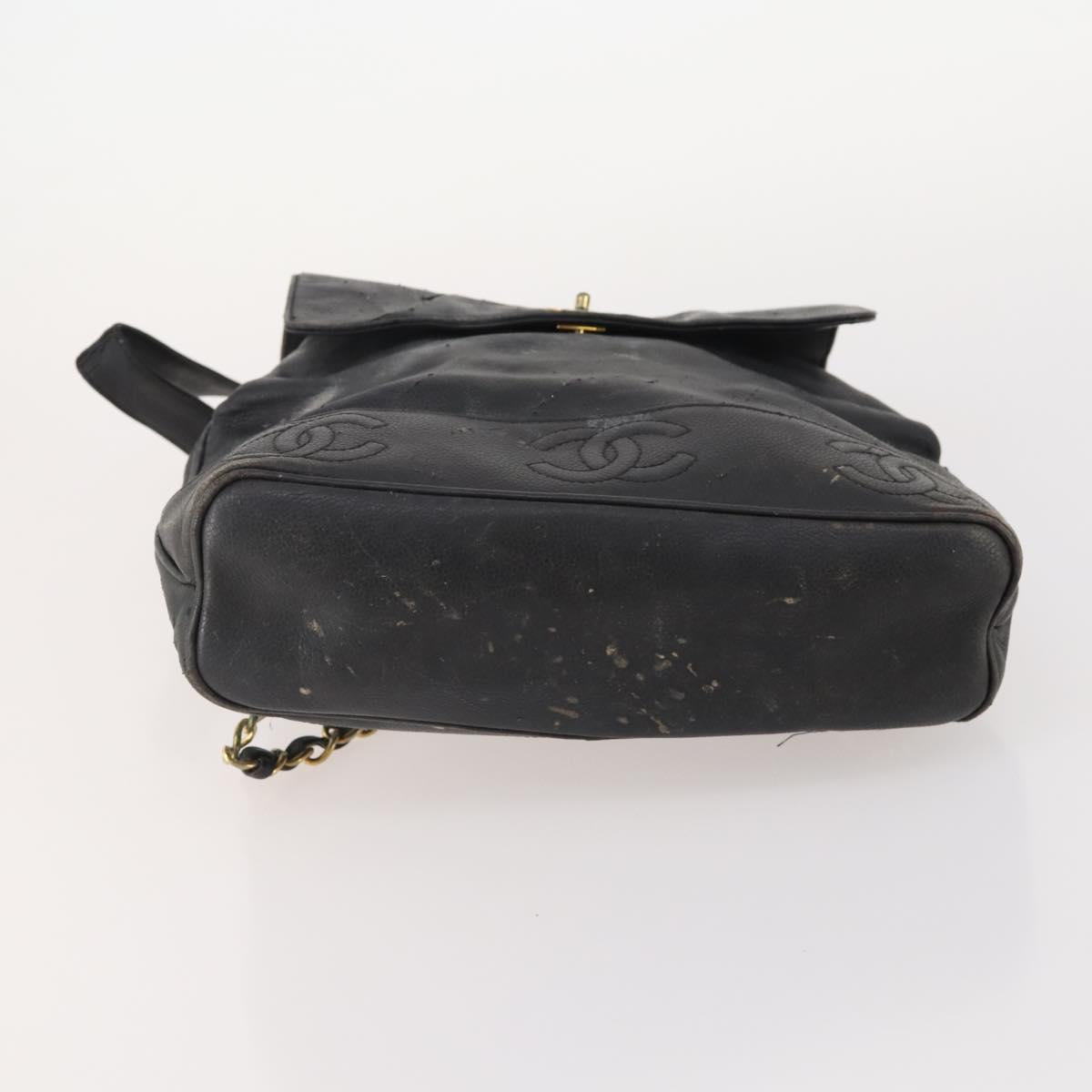 CHANEL Backpack Caviar Skin Black Silver CC Auth BA12657